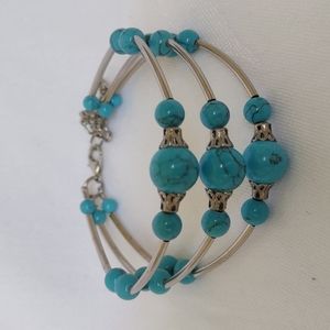 Silver Turquoise Bead Bracelet